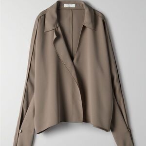 NWOT Aritzia Babaton Martin Blouse Stone Taupe - Size Medium